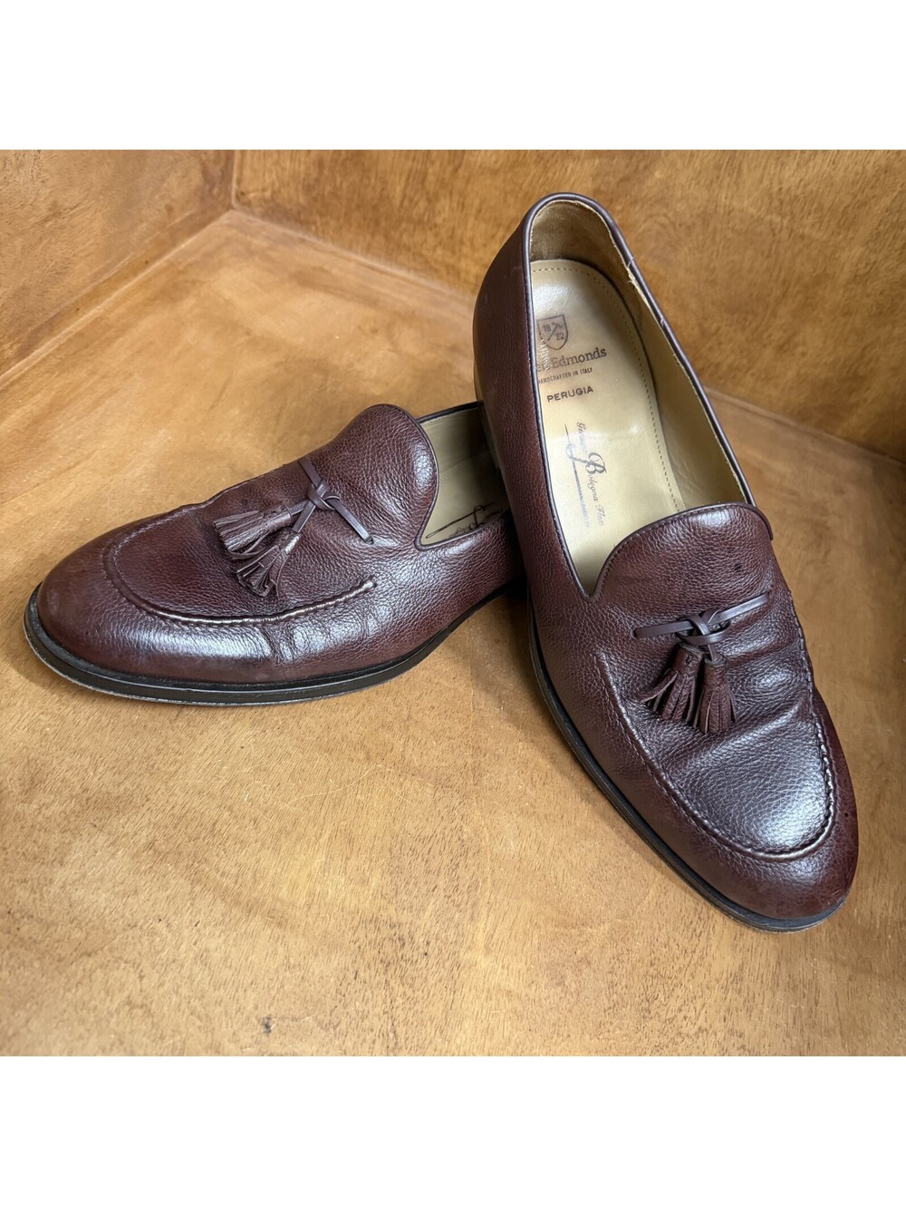 Allen Edmonds Perugia Tassel Loafers Mens 11 D Burgundy Pebbled Leather Shoes - Picture 1 of 11